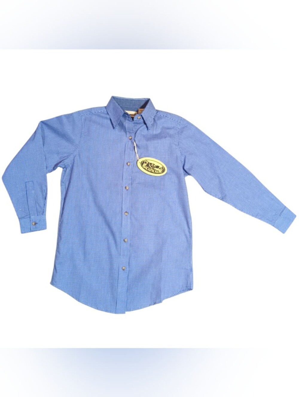 NWT Backpacker Blue Micro Check Button Down Shirt Ladies S